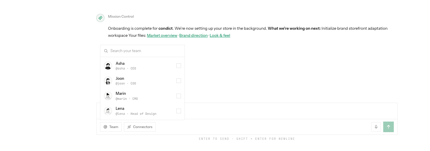 One line to the whole team. screen in Clymb